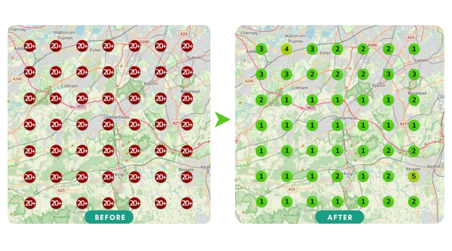 Before and After Heatmap of Local SEO for Architect firm